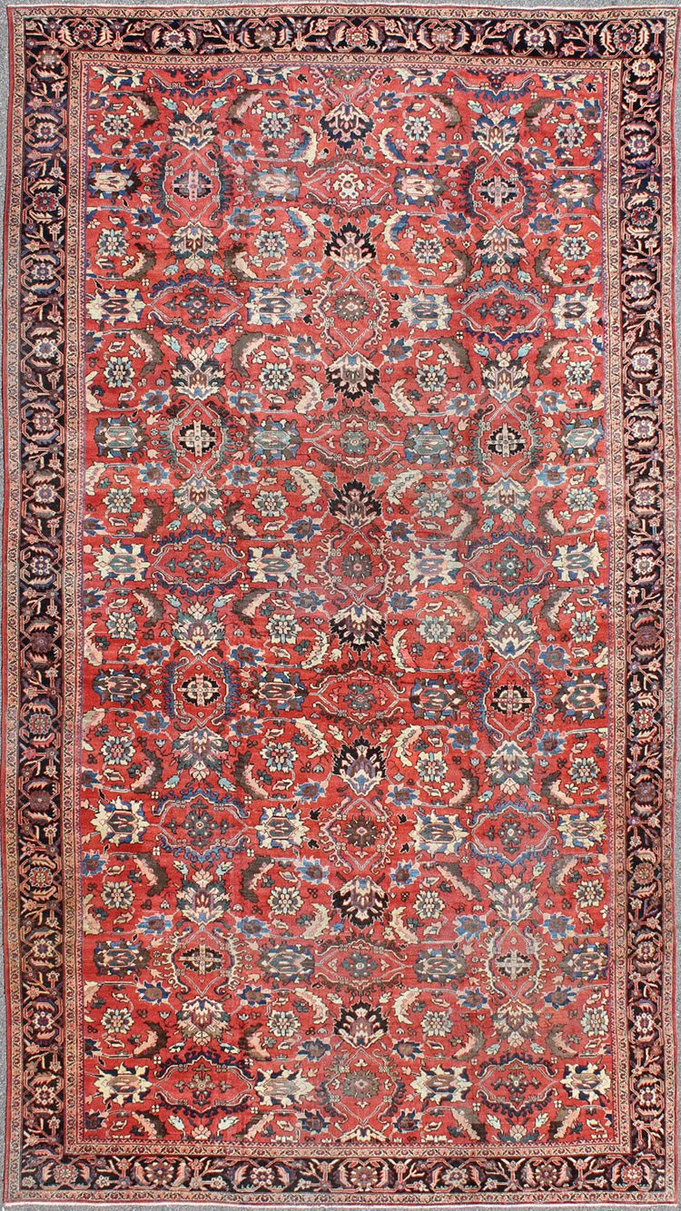 Very Large Persian Sultanabad Mahal Rug This Sultanabad relies heavily on exquisite details as well as large - scale palmettes. A fine trellis of richly colored large and small flowers sprawls across the soft red field, pulsating with alternating ... - Keivan Woven ArtsTRA - 8021 - 1983Rug