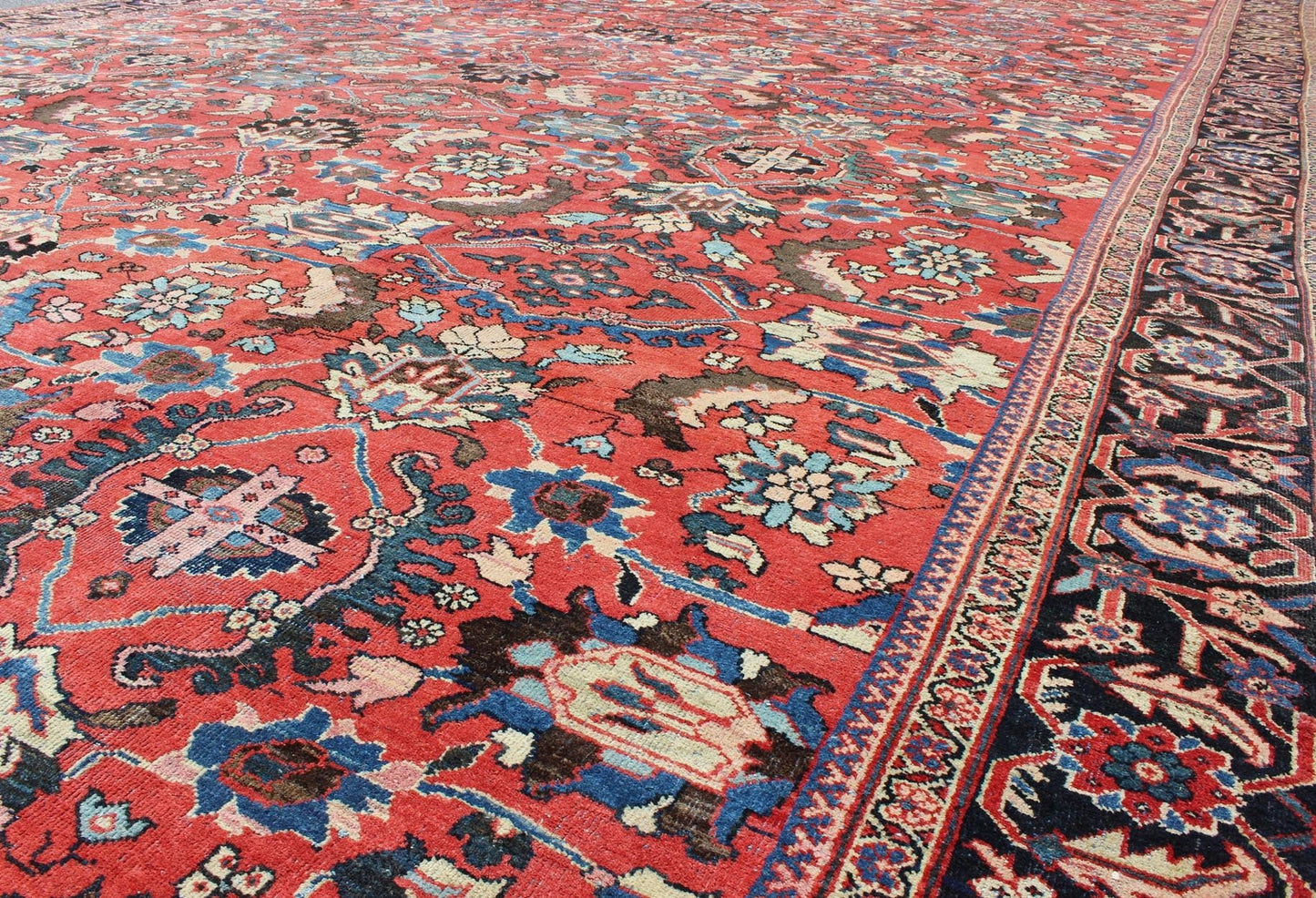 Very Large Persian Sultanabad Mahal Rug This Sultanabad relies heavily on exquisite details as well as large - scale palmettes. A fine trellis of richly colored large and small flowers sprawls across the soft red field, pulsating with alternating ... - Keivan Woven ArtsTRA - 8021 - 1983Rug