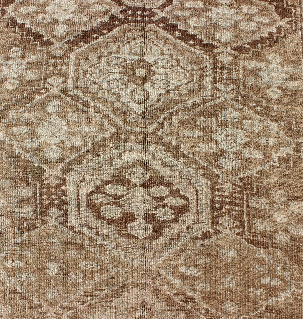 Cream, Tan and Brown Vintage Turkish Oushak Long Rug With All - Over Diamond Design, Keivan Woven Arts / rug tu - 90801, country of origin / type: Turkey / Oushak, circa 1930. This vintage Oushak rug, circa mid - 20th century. Features a unique blend ... - Keivan Woven ArtsTU - 90801 - 1686Rug