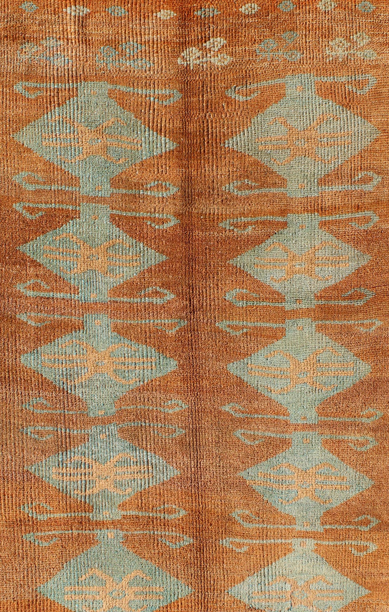 Antique Turkish Tulu Rug with Tribal Medallions in Copper and Light Blue green antique Tulu rug with Tribal Medallions in Copper and light blue, Keivan Woven Arts/ rug TU - 9102, country of origin / type: Turkey / Tulu, circa 1930's Measur... - Keivan Woven ArtsTU - 9102 - 2141Rug