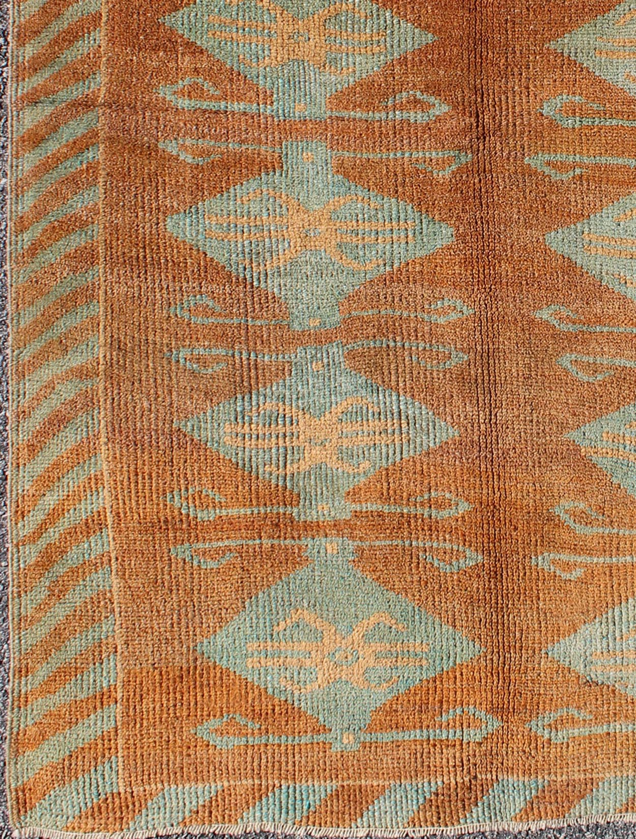 Antique Turkish Tulu Rug with Tribal Medallions in Copper and Light Blue green antique Tulu rug with Tribal Medallions in Copper and light blue, Keivan Woven Arts/ rug TU - 9102, country of origin / type: Turkey / Tulu, circa 1930's Measur... - Keivan Woven ArtsTU - 9102 - 2141Rug