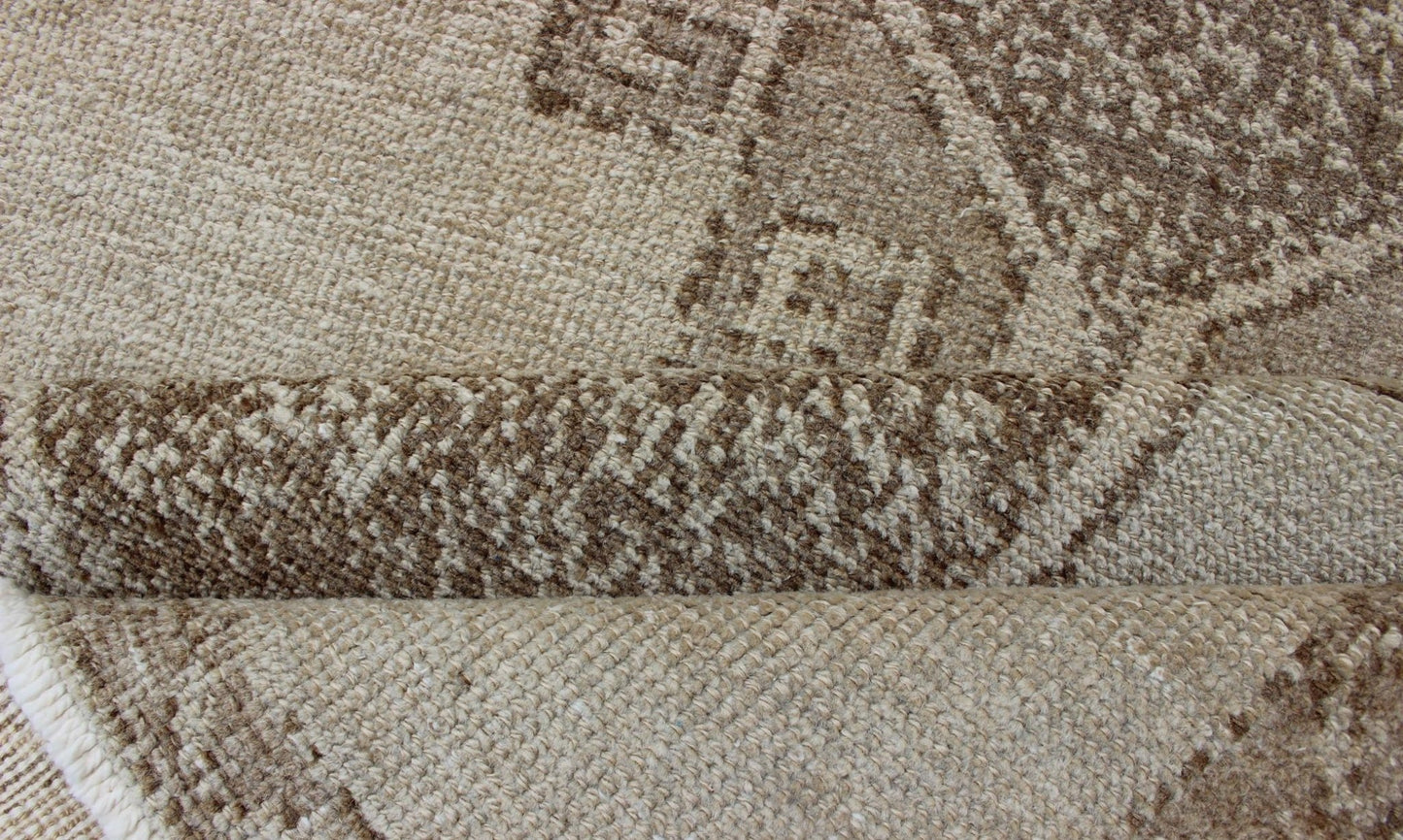 Vintage Turkish Oushak Runner with Geometric Design in Tan, L.Brown and Taupe Vintage Oushak Runner from Turkey with Vertical Medallion design in Neutral color, L.Brown and Taupe, Keivan Woven Arts / rug/TU - ALK - 3559, country of origin / type: Tu... - Keivan Woven ArtsTU - ALK - 3559 - 12070Rug