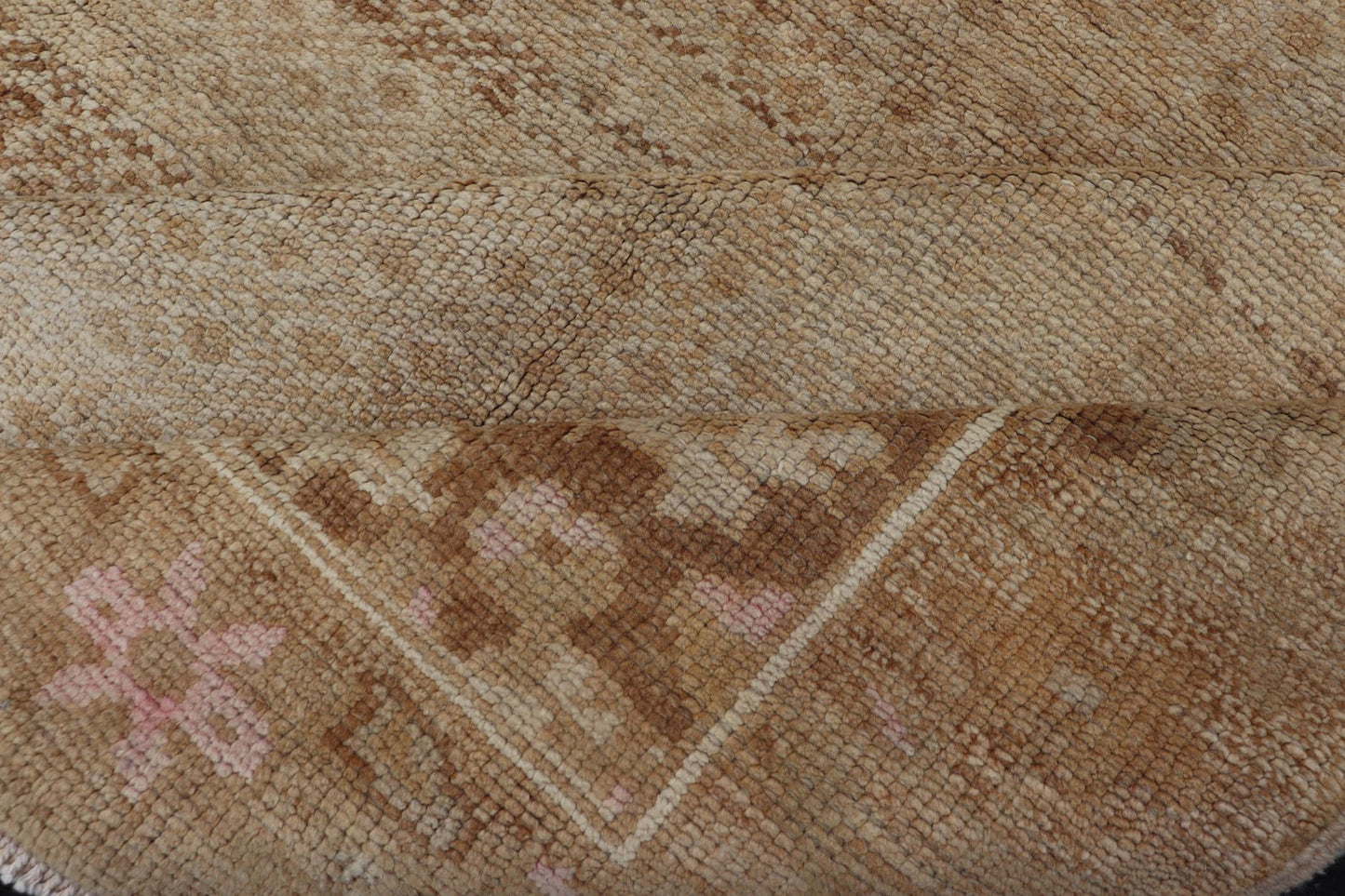 Vintage Turkish Rug with All - Over Diamond Design and Floral Border in Tan & Taupe Tan and Taupe vintage Turkish rug with all - over repeat design and floral border, rug ars - 816, country of origin / type: Turkey / Oushak, circa mid - 20th century ... - Keivan Woven ArtsTU - ARS - 816 - 2440Rug