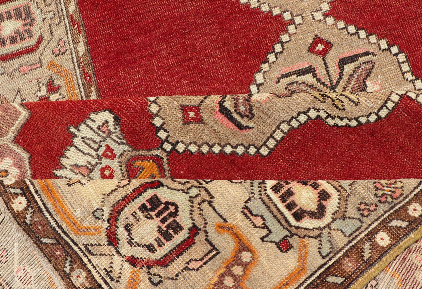 Keivan Woven Arts - Very Long Turkish Oushak Runner with Floral and Geometrics in Red & Neutrals, rug cum - 170, country of origin / type: Turkey / Oushak, circa 1930's. Measures: 3'11 x 20'6. This long Turkish Oushak gallery rug features a unique ... - Keivan Woven ArtsTU - CUM - 170 - 2408Rug