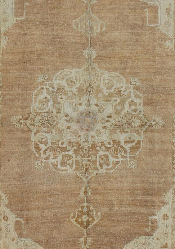Brown and Ivory Vintage Turkish Rug with Flowers and Elegant Medallion Measures: 7'0'' x 12'5''. This vintage Turkish carpet, (circa mid - 20th century) features an elegant central medallion design, as well as patterns of smaller flowers and fl... - Keivan Woven ArtsTU - DUR - 3478 - 7225Rug