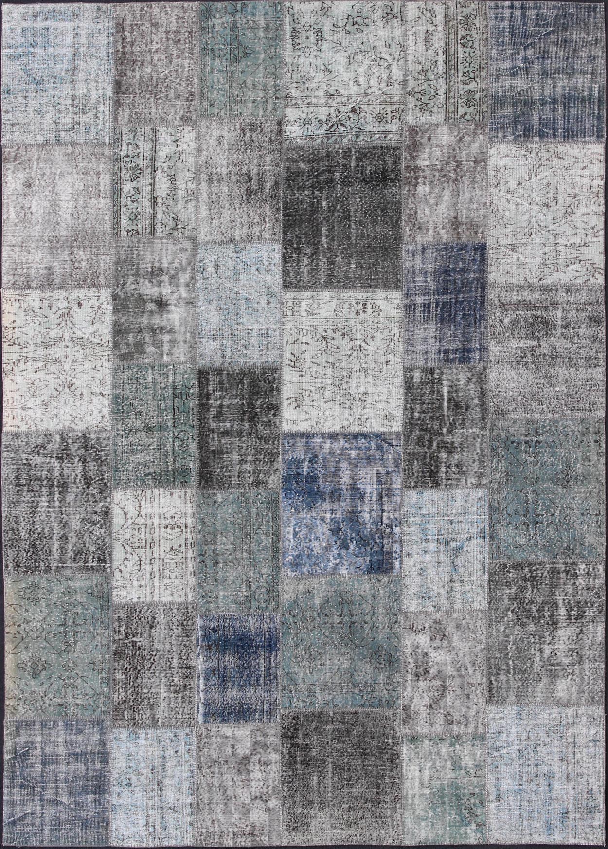 Large Turkish Patchwork Rug in Gray, Green, Blue, Brown and Neutral Tones Turkish Patchwork Rug, rug TU - ERD - 7669, country of origin / type: Turkey / Mid - Century Modern, circa Mid - 20th Century. Measures: 10'3 x 14'1. This vintage ... - Keivan Woven ArtsTU - ERD - 7669 - 4952Rug