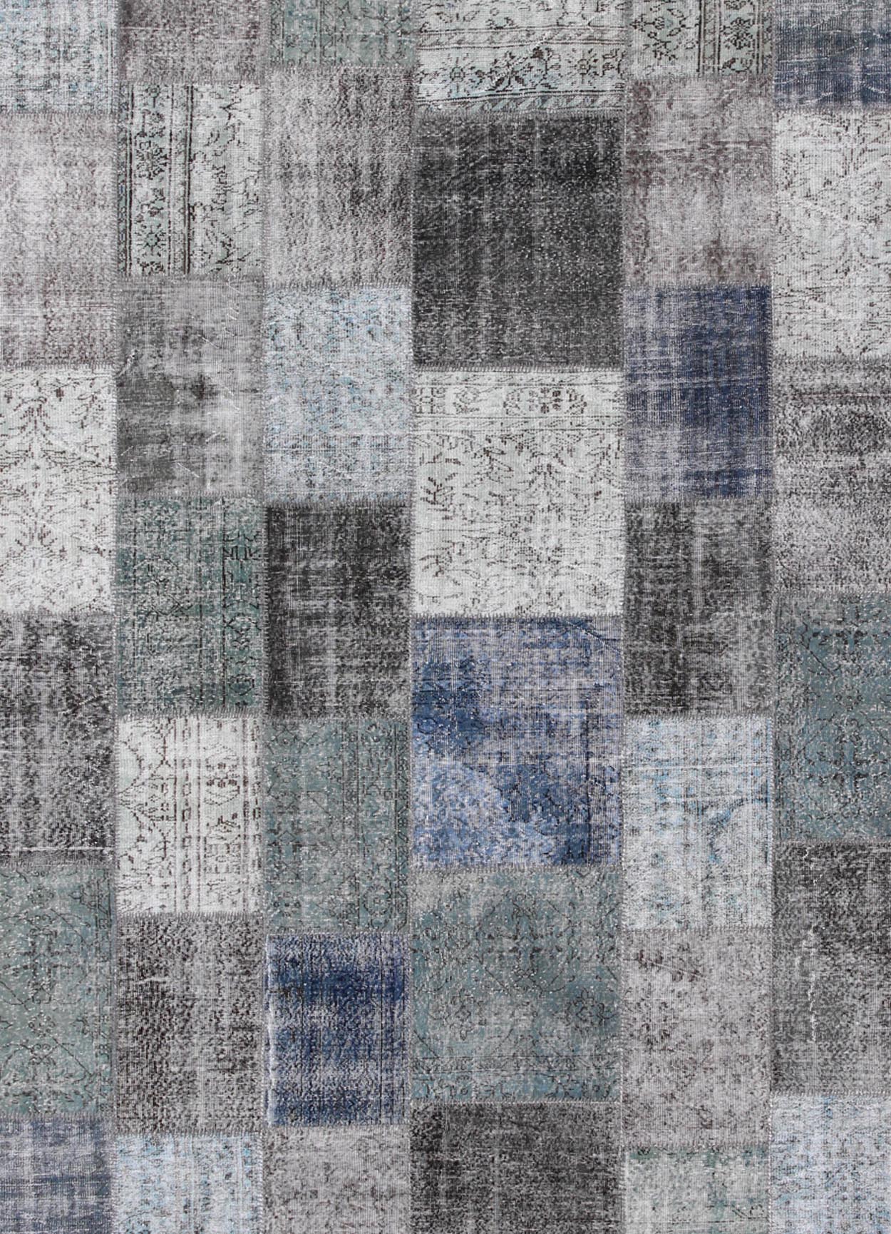 Large Turkish Patchwork Rug in Gray, Green, Blue, Brown and Neutral Tones Turkish Patchwork Rug, rug TU - ERD - 7669, country of origin / type: Turkey / Mid - Century Modern, circa Mid - 20th Century. Measures: 10'3 x 14'1. This vintage ... - Keivan Woven ArtsTU - ERD - 7669 - 4952Rug