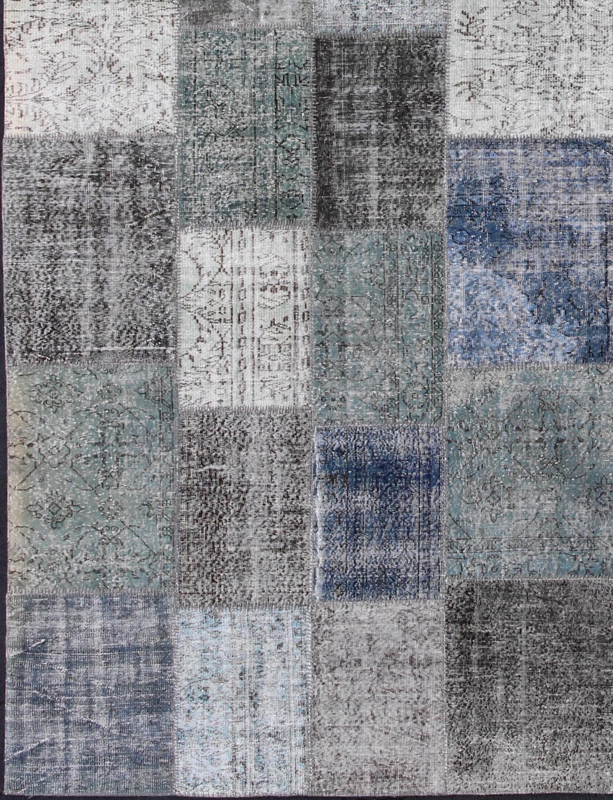Large Turkish Patchwork Rug in Gray, Green, Blue, Brown and Neutral Tones Turkish Patchwork Rug, rug TU - ERD - 7669, country of origin / type: Turkey / Mid - Century Modern, circa Mid - 20th Century. Measures: 10'3 x 14'1. This vintage ... - Keivan Woven ArtsTU - ERD - 7669 - 4952Rug