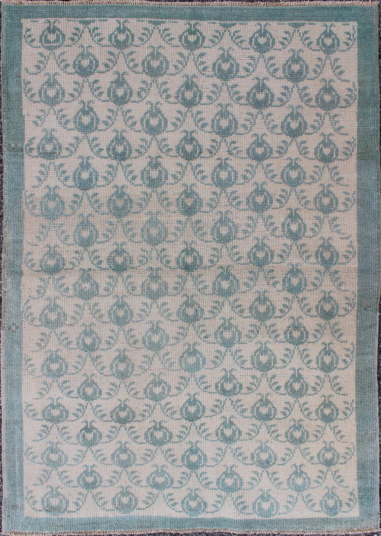 Vintage Turkish Oushak Rug With All - Over Design in Light Blue and Cream Ivory background vintage Turkish Oushak rug with all - over design in light blue, Keivan Woven Arts / rug ihs - 95155, country of origin type: Turkey Oushak, circa mid - 20th cent... - Keivan Woven ArtsTU - IHS - 95155 - 4550Rug