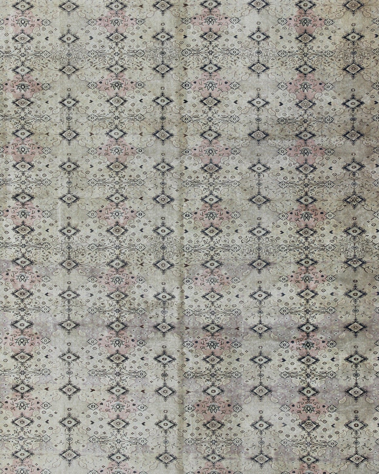Large Turkish Sivas Rug with Repeating Diamond Motifs Set on Ivory Ground: Stylized diamond motifs are featured in a repeating pattern on this vintage Sivas wool rug. A blend of Persian inspiration and Turkish design creates a unique, dynamic aesthetic... - Keivan Woven ArtsTU - IHS - 95157 - 4968Rug