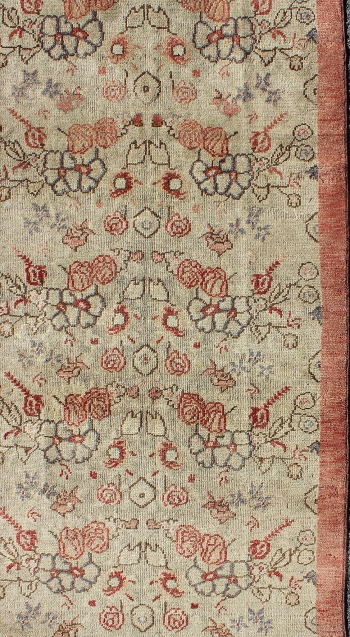 Turkish Oushak Vintage Rug with All - Over Floral Design in Cream and Salmon Pink Turkish Oushak vintage rug with all - over floral design in cream and salmon pink, rug TU - ISA - 1, country of origin / type: Turkey / Oushak, circa mid - 20th century ... - Keivan Woven ArtsTU - ISA - 1 - 2894Rug