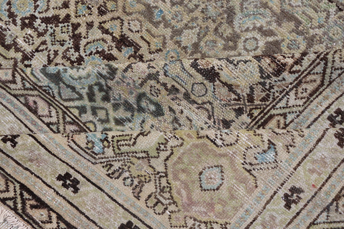 Gallery Persian Malayer All - Over Geometric Design in Lt. Blue, Tan and Green Gallery Persian Malayer with all - over geometric design in gray, brown, blue, tan, green Malayer antique rug from Persia with small - scale geometrics, rug TU - MEV - PM186... - Keivan Woven ArtsTU - MEV - PM186 - 17032Rug