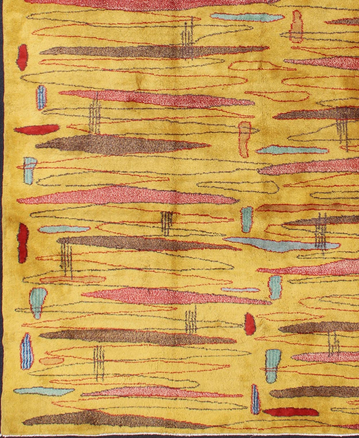 Vintage Modern Rug with Yellow Background and Multicolored Etched Pattern kwarugs mcm Mid - century modern rug with yellow background and multicolored etched pattern, rug mtu - 04, country of origin / type: Turkey / Mid - Century Modern, circa mid - 20t... - Keivan Woven ArtsTU - MTU - 04 - 5315Rug