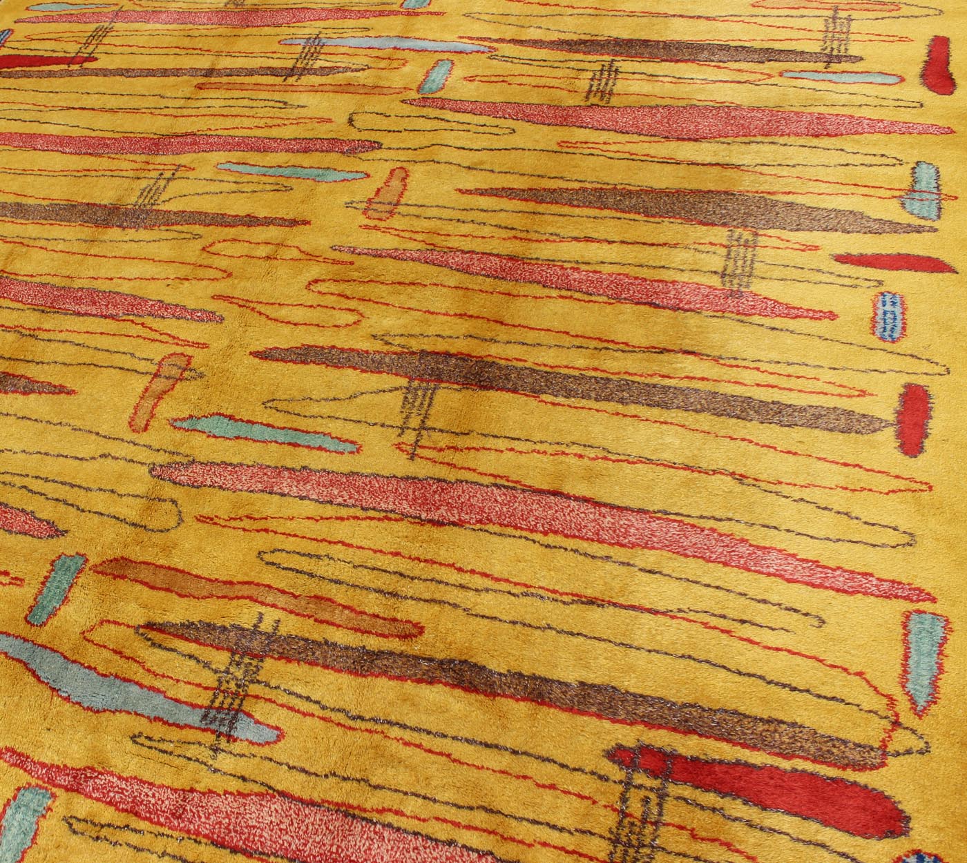 Vintage Modern Rug with Yellow Background and Multicolored Etched Pattern kwarugs mcm Mid - century modern rug with yellow background and multicolored etched pattern, rug mtu - 04, country of origin / type: Turkey / Mid - Century Modern, circa mid - 20t... - Keivan Woven ArtsTU - MTU - 04 - 5315Rug