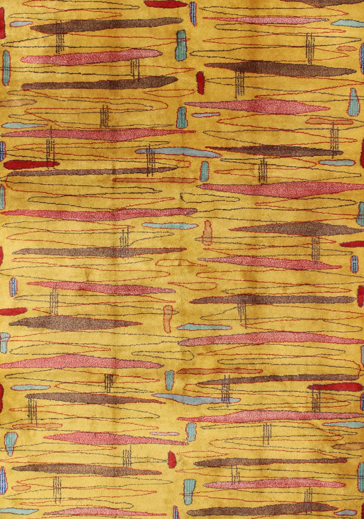 Vintage Modern Rug with Yellow Background and Multicolored Etched Pattern kwarugs mcm Mid - century modern rug with yellow background and multicolored etched pattern, rug mtu - 04, country of origin / type: Turkey / Mid - Century Modern, circa mid - 20t... - Keivan Woven ArtsTU - MTU - 04 - 5315Rug