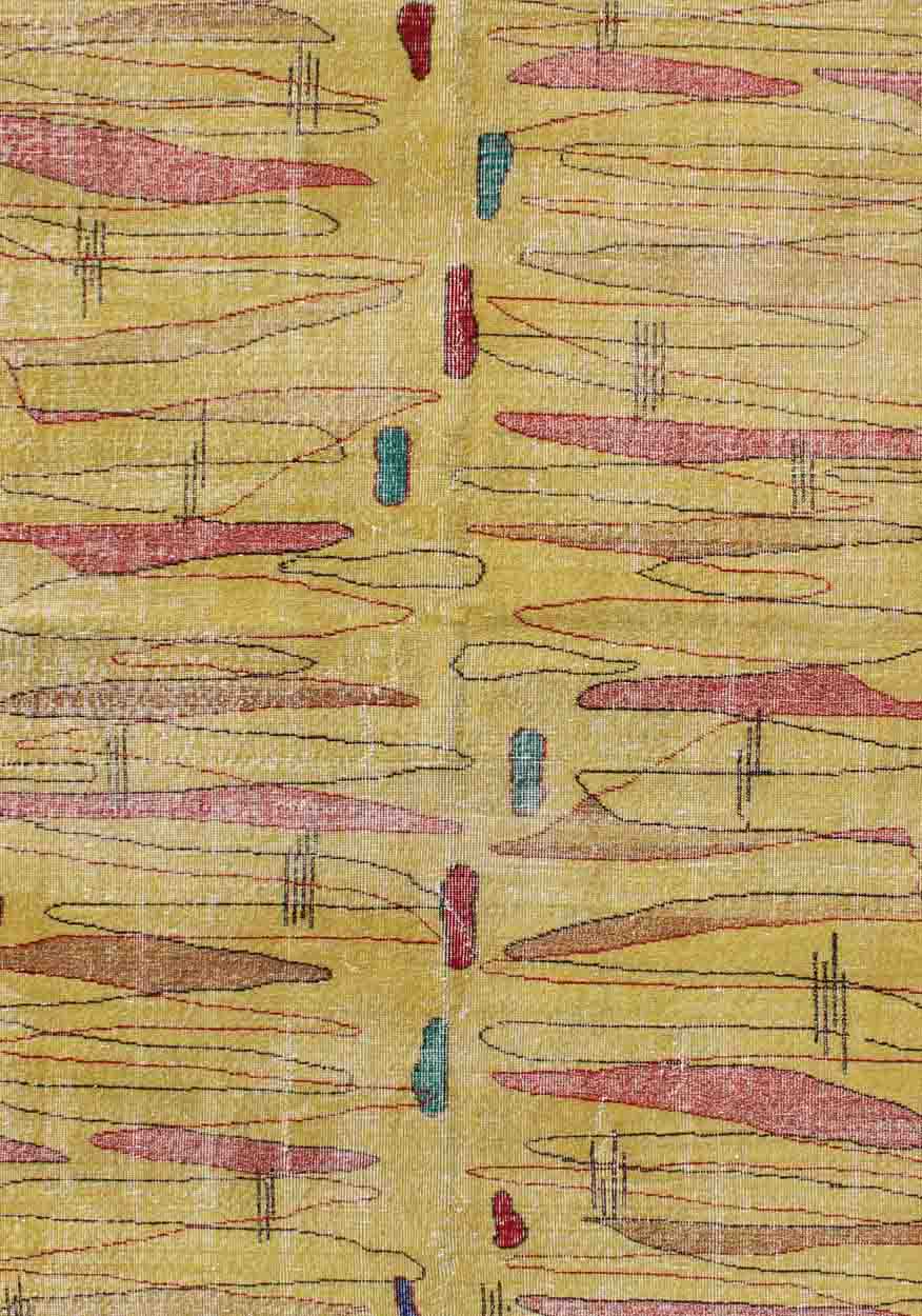 Vintage Turkish Mid - Century Modern Rug in Yellow Color and Modern Design. Vintage Turkish Mid - Century Modern with Yellow Background, rug TU - MTU - 136060, country of origin / type: Turkey / Mid - Century Modern, circa mid - 20th Century. This beau... - Keivan Woven ArtsTU - MTU - 136060 - 4576Rug