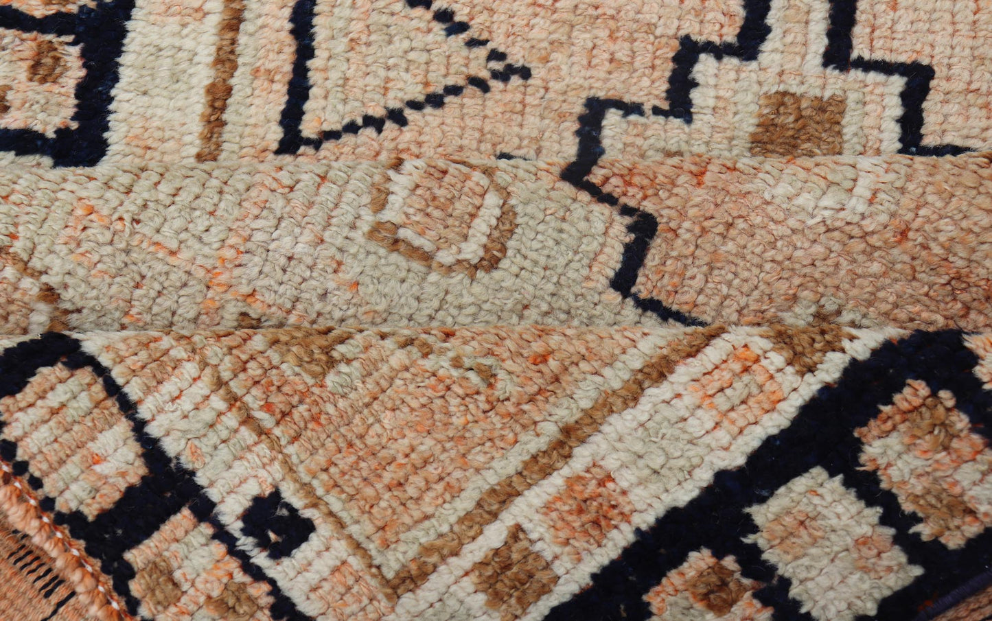 Vintage Turkish Oushak Runner with Medallion Design Outlined in Navy Blue Multi - Toned Medallion Vintage Turkish Oushak runner carpet, Keivan Woven Arts / rug TU - MTU - 181, country of origin / type: Turkey / Oushak, circa 1960 Measures: 2'1... - Keivan Woven ArtsTU - MTU - 181 - 19154Rug