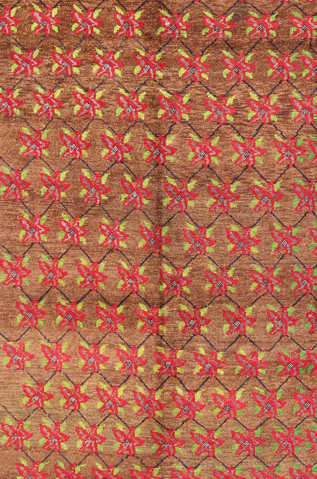 Turkish Oushak Carpet with Poinsettia Design With A Light Brown Background All - over floral design vintage Turkish Oushak. Keivan Woven Arts / rug TU - MTU - 3315, country of origin / type: Turkey / Oushak, circa 1940. This vintage Turkish... - Keivan Woven ArtsTU - MTU - 3315 - 6187Rug