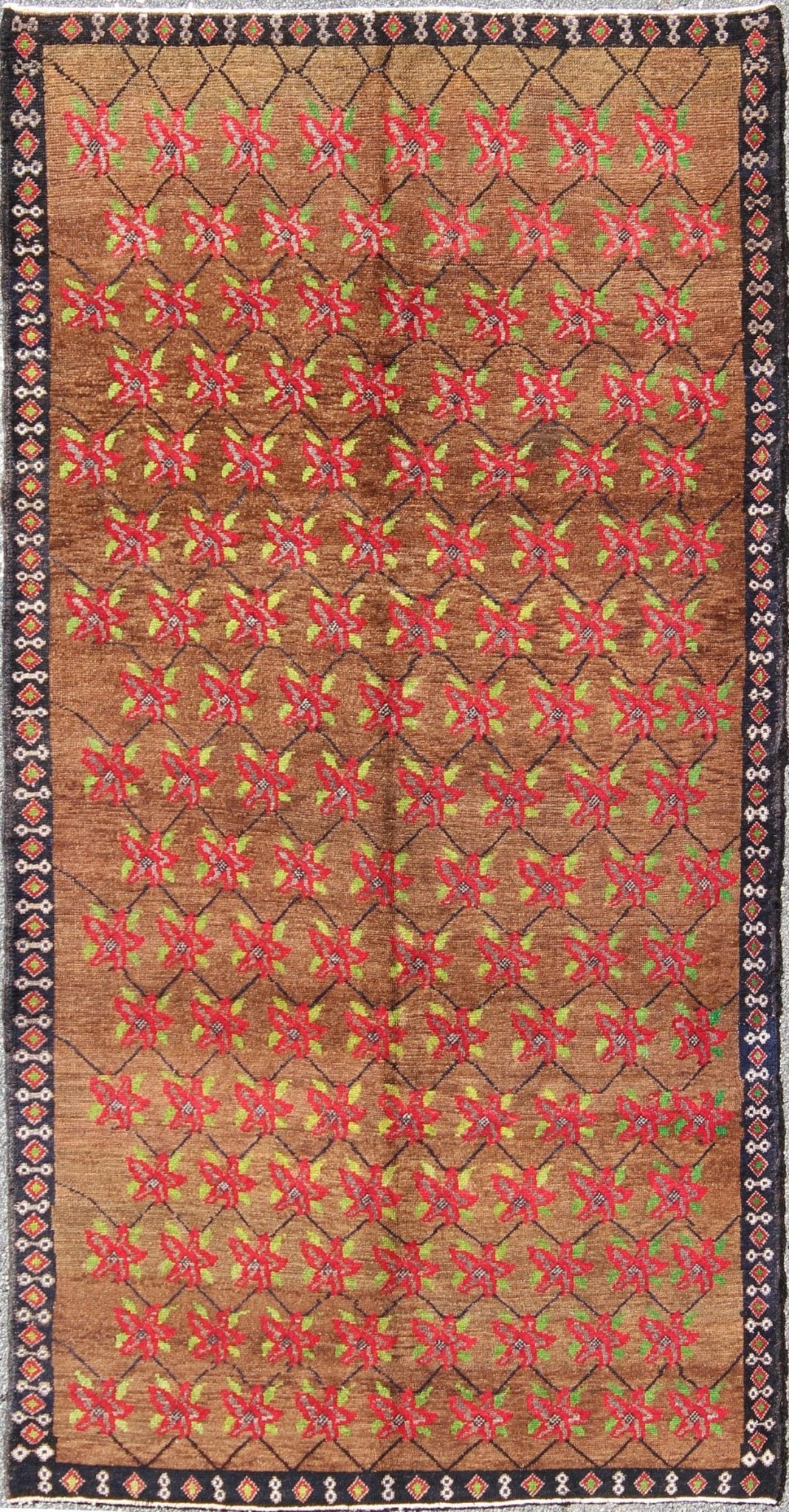 Turkish Oushak Carpet with Poinsettia Design With A Light Brown Background All - over floral design vintage Turkish Oushak. Keivan Woven Arts / rug TU - MTU - 3315, country of origin / type: Turkey / Oushak, circa 1940. This vintage Turkish... - Keivan Woven ArtsTU - MTU - 3315 - 6187Rug