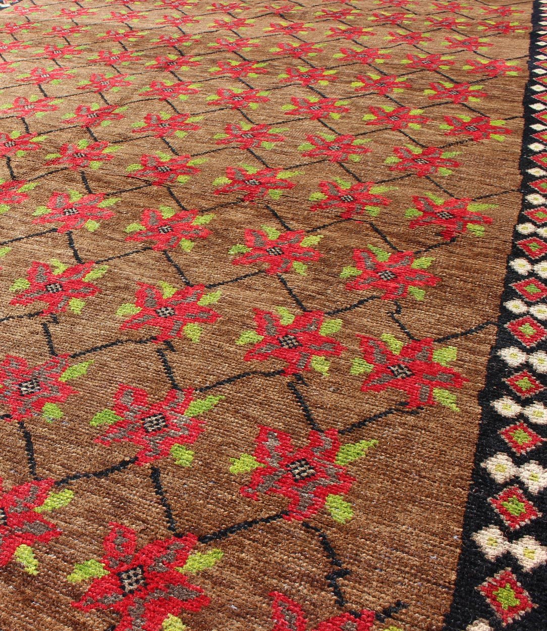 Turkish Oushak Runner with Poinsettia Design Set Atop Light Brown Background Poinsettia Design Oushak Turkish Rug with Flowers rug/tu - mtu - 3316, origin/turkey This unique Turkish Oushak features an all - over design of vibrant poinsettias... - Keivan Woven ArtsTU - MTU - 3316 - 5768Rug