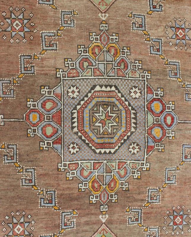 Small Oushak Carpet - Set on camel color background with Gray blue border, this small medallion Oushak displays a colorful, yet subtle color combination. 5`7 x 8`0. - Keivan Woven ArtsTU - MTU - 3317 - 5772Rug