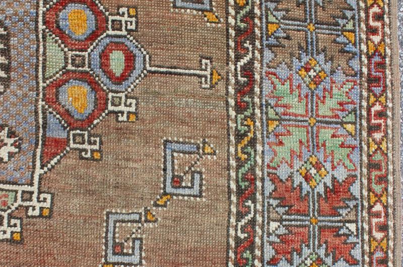 Small Oushak Carpet - Set on camel color background with Gray blue border, this small medallion Oushak displays a colorful, yet subtle color combination. 5`7 x 8`0. - Keivan Woven ArtsTU - MTU - 3317 - 5772Rug