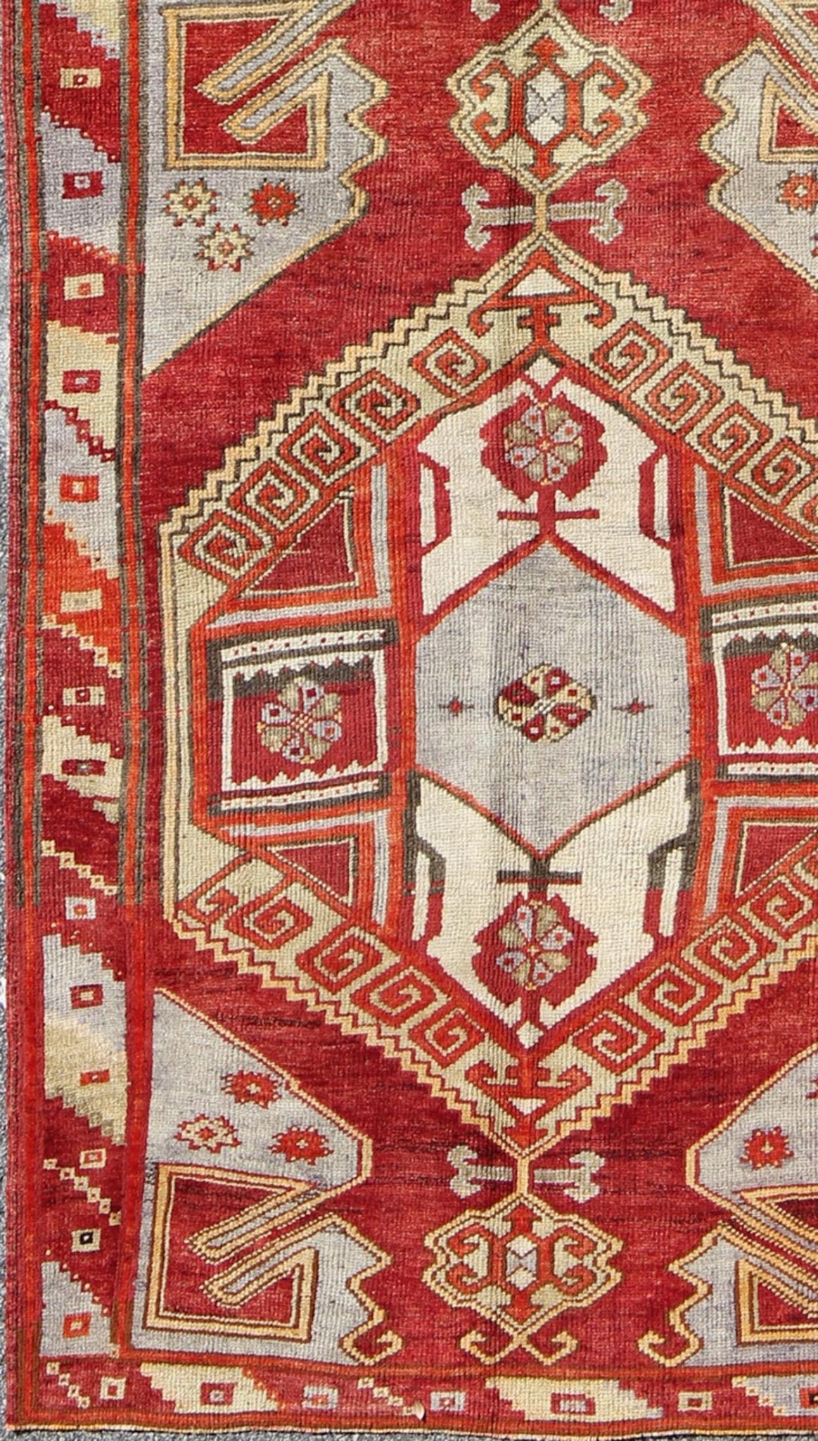 Red Mid - Century Vintage Turkish Oushak Rug with Geometric Dual Medallions, rug mtu - 3439, country of origin / type: Turkey / Oushak, circa mid - 20th century This vintage Turkish Oushak carpet (circa mid - 20th century) features a central dual - medall... - Keivan Woven ArtsTU - MTU - 3439 - 6211Rug