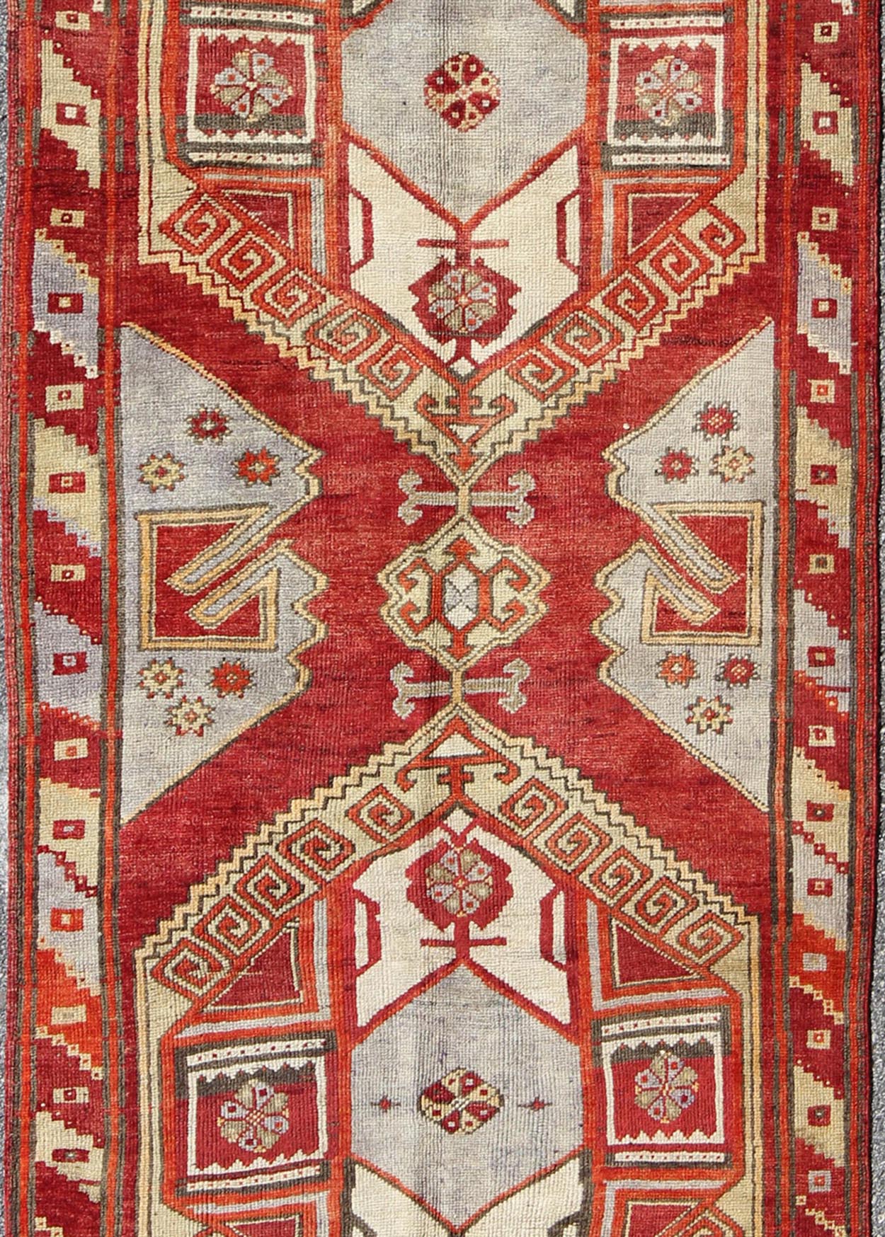 Red Mid - Century Vintage Turkish Oushak Rug with Geometric Dual Medallions, rug mtu - 3439, country of origin / type: Turkey / Oushak, circa mid - 20th century This vintage Turkish Oushak carpet (circa mid - 20th century) features a central dual - medall... - Keivan Woven ArtsTU - MTU - 3439 - 6211Rug