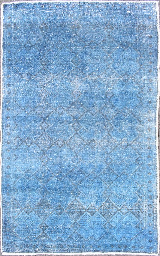 Vintage Turkish Oushak Rug Over - dyed in Blue Color with All - Over Design Fine Weave Blue and old Blue and black Turkish vintage Konya rug, later overdyed in blue to elevate the classical design/composition, Keivan Woven Arts / rug TU - MTU - 3463, co... - Keivan Woven ArtsTU - MTU - 3463 - 12901Rug