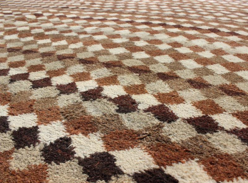 Mid - Century Modern Rug with All - Over Checkerboard Pattern in Multi Brown Tones. Mid - Century Modern Rug with all - over small diamonds and Checkerboard pattern in Various brown colors and ivory, rug TU - MTU - 3485, country of origin / type: Turkey / Mid... - Keivan Woven ArtsTU - MTU - 3485 - 6837Rug