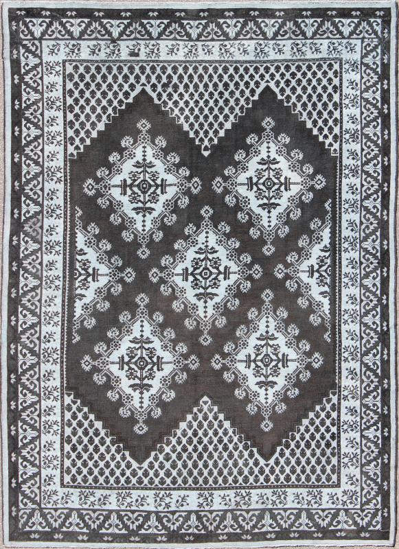 Keivan Woven Arts, Tu - Mtu - 3488, Vintage Mid - Century Moroccan Rug, Geometric Design Tribal Moroccan Rug with Black - This vintage Moroccan carpet features a geometric and tribal design with black background and light blue/gray colors. Measures: 8'8 x 11'9. - Keivan Woven ArtsTU - MTU - 3488 - 6849Rug