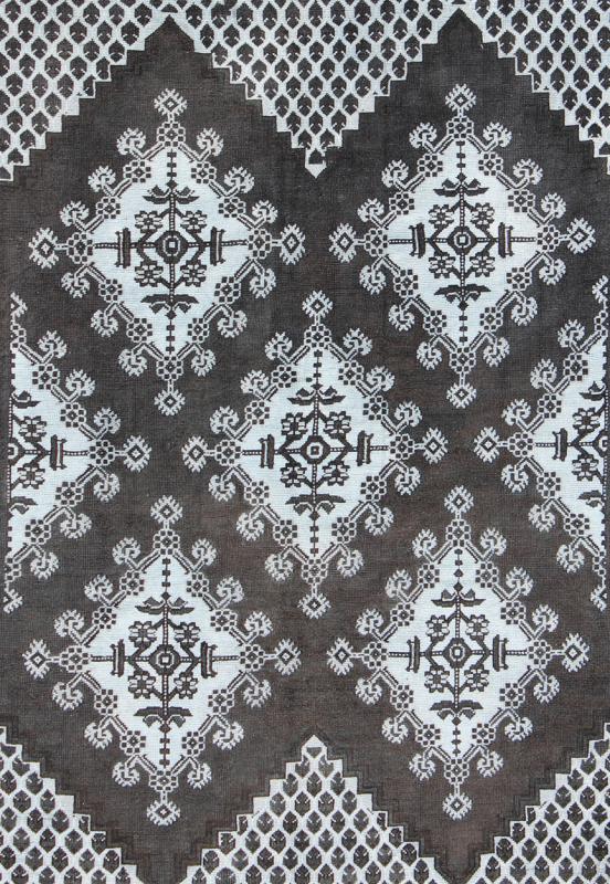 Keivan Woven Arts, Tu - Mtu - 3488, Vintage Mid - Century Moroccan Rug, Geometric Design Tribal Moroccan Rug with Black - This vintage Moroccan carpet features a geometric and tribal design with black background and light blue/gray colors. Measures: 8'8 x 11'9. - Keivan Woven ArtsTU - MTU - 3488 - 6849Rug