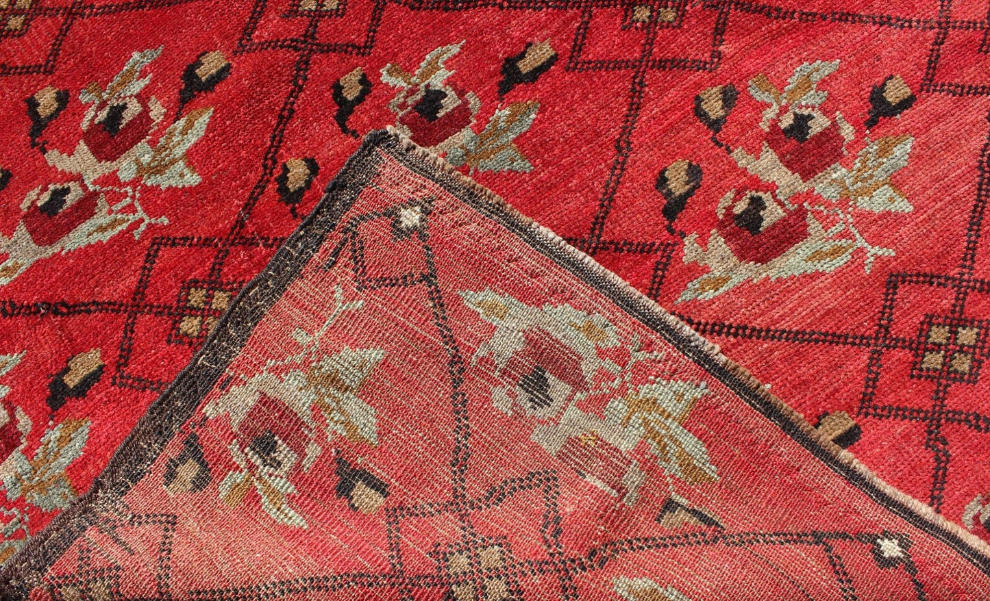 Vintage Turkish Konya Rug in Regal Red and Black Latticework Pattern Measures: 8' x 10'8 Handwoven in Turkey, this one - of - a - kind vintage Konya rug creates a dynamic aesthetic through rich color and traditional patterns. A nod to rich Ott... - Keivan Woven ArtsTU - MTU - 3491 - 6859Rug