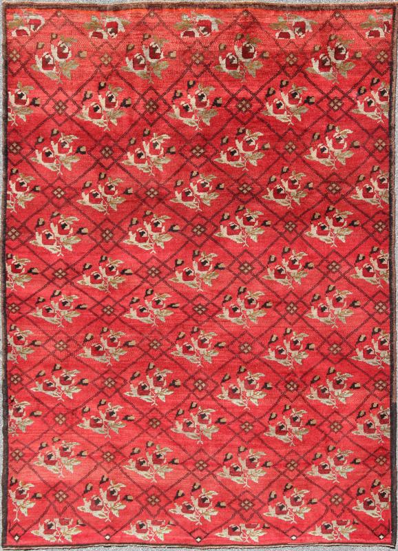 Vintage Turkish Konya Rug in Regal Red and Black Latticework Pattern Measures: 8' x 10'8 Handwoven in Turkey, this one - of - a - kind vintage Konya rug creates a dynamic aesthetic through rich color and traditional patterns. A nod to rich Ott... - Keivan Woven ArtsTU - MTU - 3491 - 6859Rug