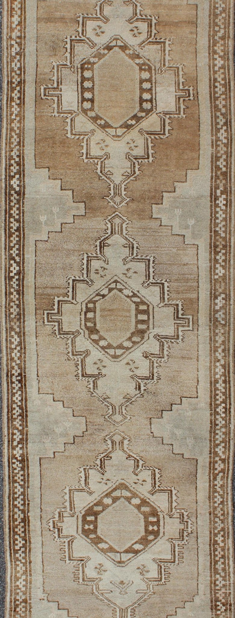 Taupe, Ivory, Brown Vintage Turkish Oushak Rug with Three Vertical Medallions, Gray, Ivory, rug mtu - 3493, country of origin / type: Turkey / Oushak, circa mid - 20th century. This vintage Turkish Oushak gallery rug (circa mid - 20th century) feature... - Keivan Woven ArtsTU - MTU - 3493 - 6865Rug