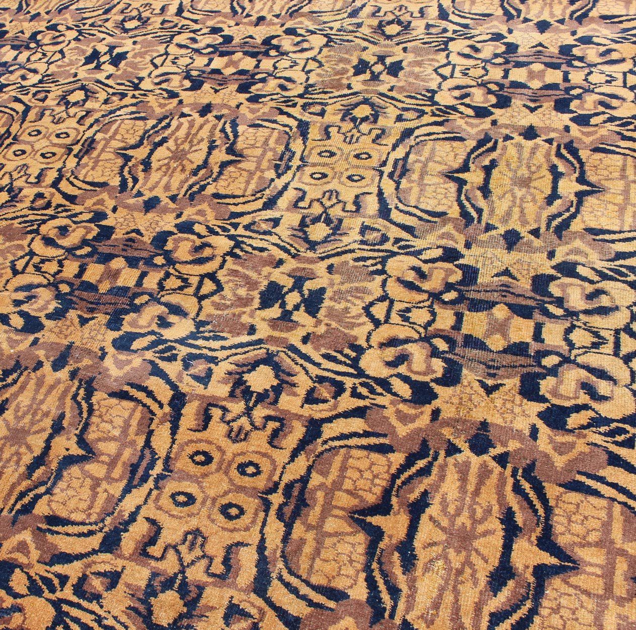 Vintage Mid - Century Modern Style in Navy, Camel, Caramel, Coffee & Golden Colors. Mid - Century Rug, Vintage Modern design Rug in Navy, Gold, Camel, Coffee, mocha and caramel Colors. Rug/TU - MTU - 3498. This Mid - Century Modern style rug feat... - Keivan Woven ArtsTU - MTU - 3498 - 7229Rug