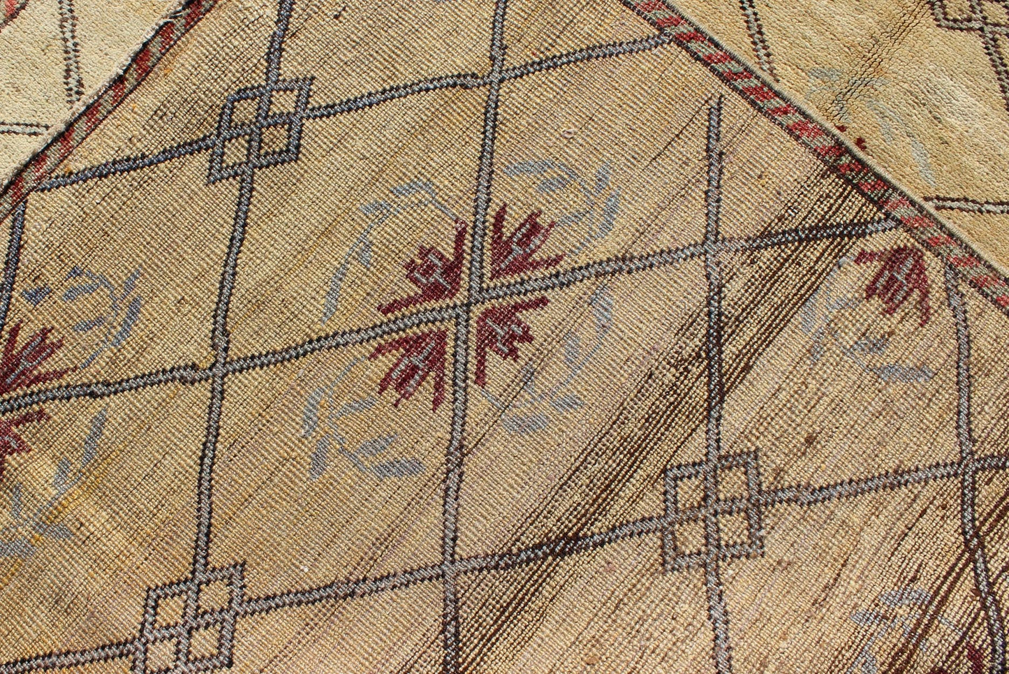 Vintage Turkish Cross - Hatch Trellis Design Oushak Rug by Keivan Woven Arts Measures: 4'2 x 9'7 This 1940's Turkish Oushak features a cross hatch design with sub - geometric motifs in the crossings. The field is rendered in a creamy yellow, ... - Keivan Woven ArtsTU - MTU - 3630 - 6881Rug