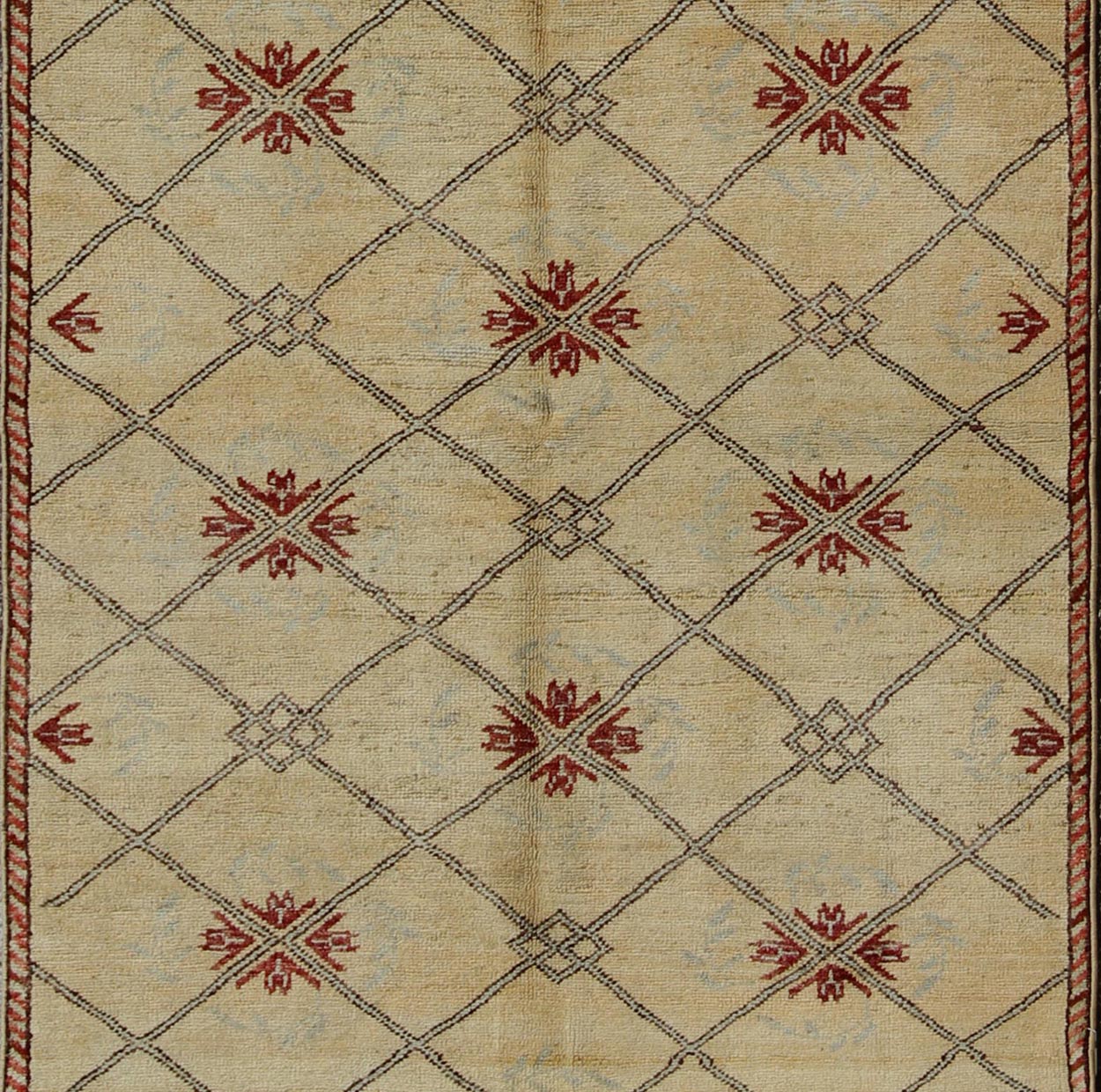 Vintage Turkish Cross - Hatch Trellis Design Oushak Rug by Keivan Woven Arts Measures: 4'2 x 9'7 This 1940's Turkish Oushak features a cross hatch design with sub - geometric motifs in the crossings. The field is rendered in a creamy yellow, ... - Keivan Woven ArtsTU - MTU - 3630 - 6881Rug