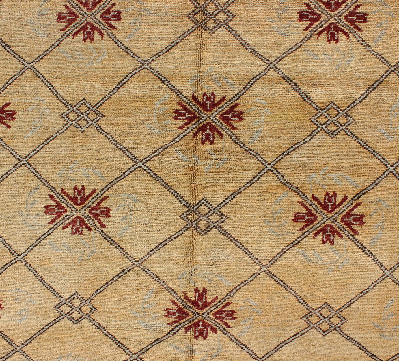 Vintage Turkish Cross - Hatch Trellis Design Oushak Rug by Keivan Woven Arts Measures: 4'2 x 9'7 This 1940's Turkish Oushak features a cross hatch design with sub - geometric motifs in the crossings. The field is rendered in a creamy yellow, ... - Keivan Woven ArtsTU - MTU - 3630 - 6881Rug