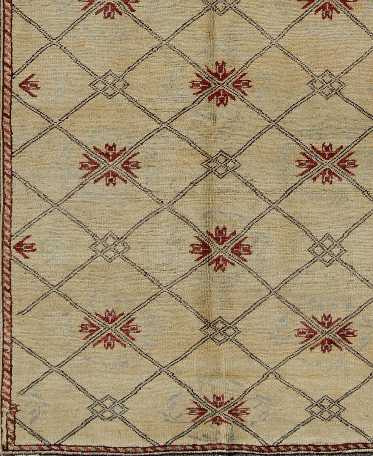 Vintage Turkish Cross - Hatch Trellis Design Oushak Rug by Keivan Woven Arts Measures: 4'2 x 9'7 This 1940's Turkish Oushak features a cross hatch design with sub - geometric motifs in the crossings. The field is rendered in a creamy yellow, ... - Keivan Woven ArtsTU - MTU - 3630 - 6881Rug
