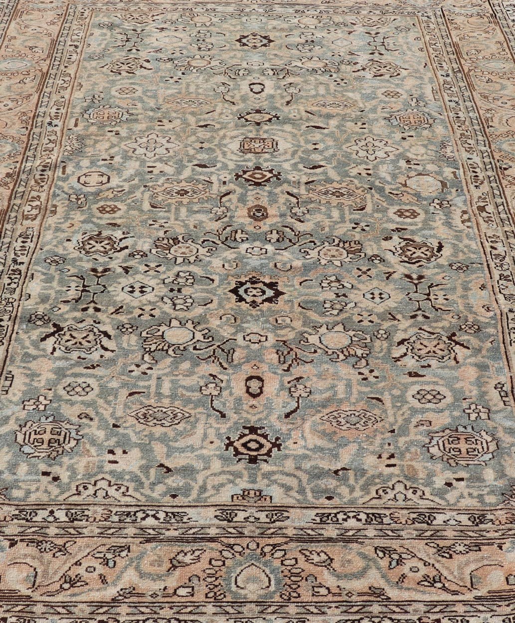 All - Over Floral Antique Persian Hamadan Rug in Gray Green, Peach & Earth Tones. Country of origin: Iran; Type: Hamedan; Design: Floral, All - Over; Keivan Woven Arts: rug TU - MTU - 4657 Measures: 6'9 x 9'9 This antique Persian Hamadan display... - Keivan Woven ArtsTU - MTU - 4657 - 22003Rug