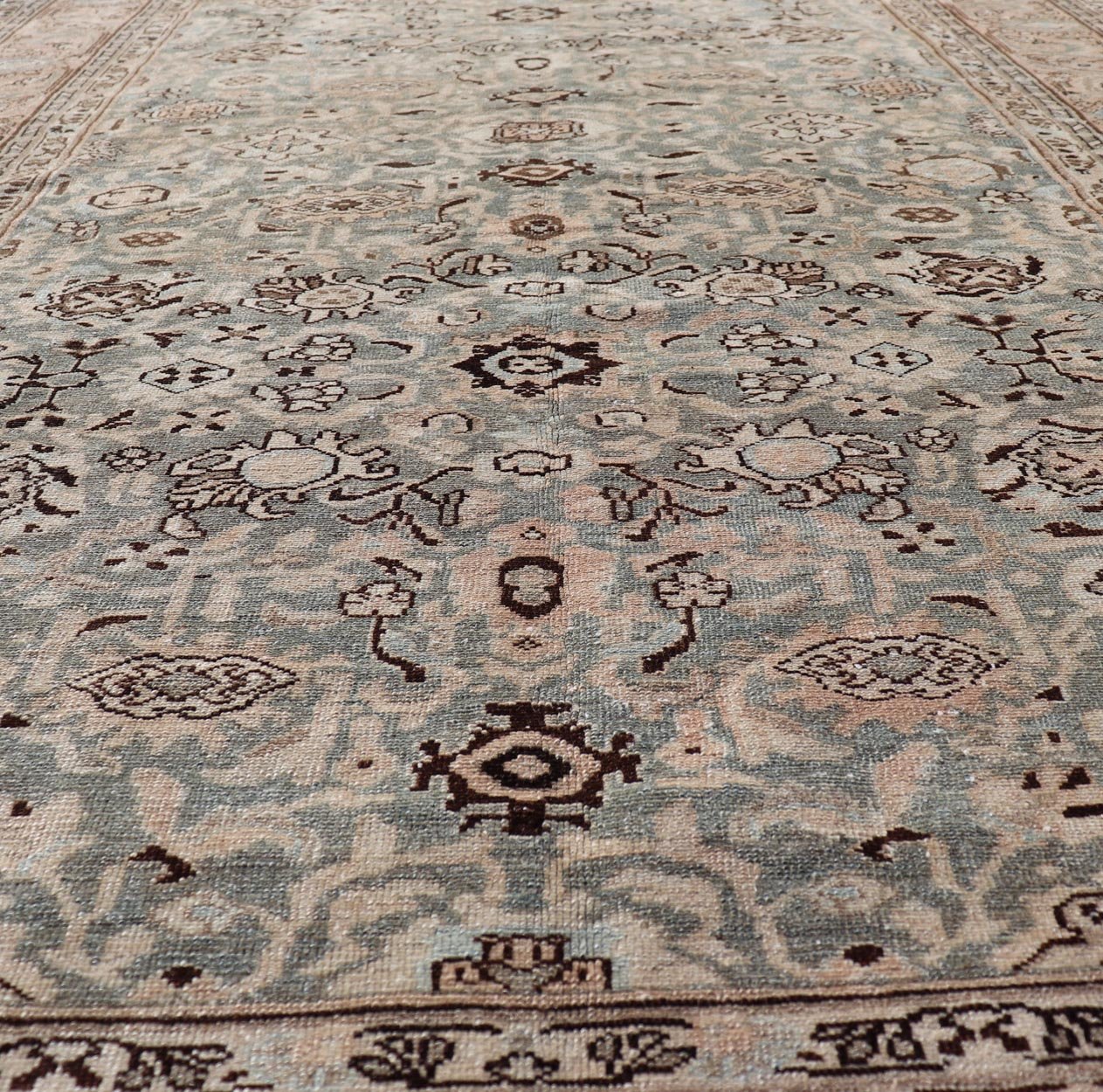 All - Over Floral Antique Persian Hamadan Rug in Gray Green, Peach & Earth Tones. Country of origin: Iran; Type: Hamedan; Design: Floral, All - Over; Keivan Woven Arts: rug TU - MTU - 4657 Measures: 6'9 x 9'9 This antique Persian Hamadan display... - Keivan Woven ArtsTU - MTU - 4657 - 22003Rug