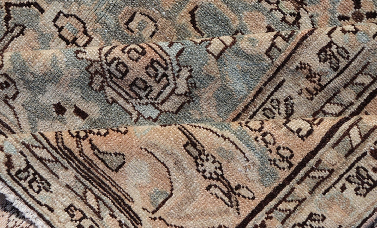 All - Over Floral Antique Persian Hamadan Rug in Gray Green, Peach & Earth Tones. Country of origin: Iran; Type: Hamedan; Design: Floral, All - Over; Keivan Woven Arts: rug TU - MTU - 4657 Measures: 6'9 x 9'9 This antique Persian Hamadan display... - Keivan Woven ArtsTU - MTU - 4657 - 22003Rug