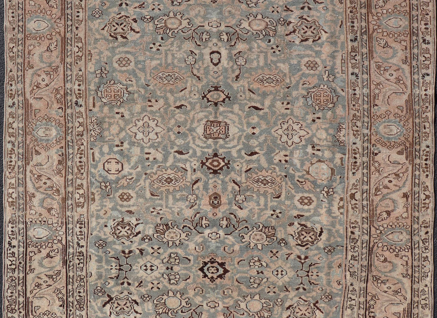 All - Over Floral Antique Persian Hamadan Rug in Gray Green, Peach & Earth Tones. Country of origin: Iran; Type: Hamedan; Design: Floral, All - Over; Keivan Woven Arts: rug TU - MTU - 4657 Measures: 6'9 x 9'9 This antique Persian Hamadan display... - Keivan Woven ArtsTU - MTU - 4657 - 22003Rug