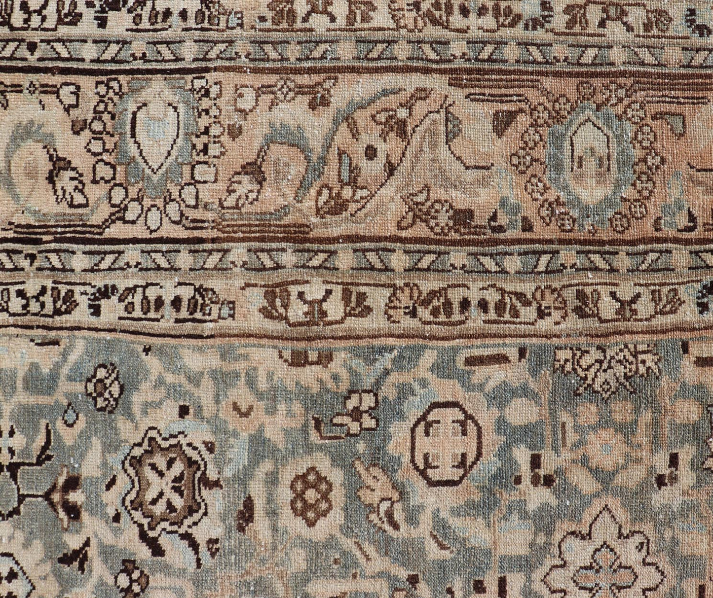 All - Over Floral Antique Persian Hamadan Rug in Gray Green, Peach & Earth Tones. Country of origin: Iran; Type: Hamedan; Design: Floral, All - Over; Keivan Woven Arts: rug TU - MTU - 4657 Measures: 6'9 x 9'9 This antique Persian Hamadan display... - Keivan Woven ArtsTU - MTU - 4657 - 22003Rug