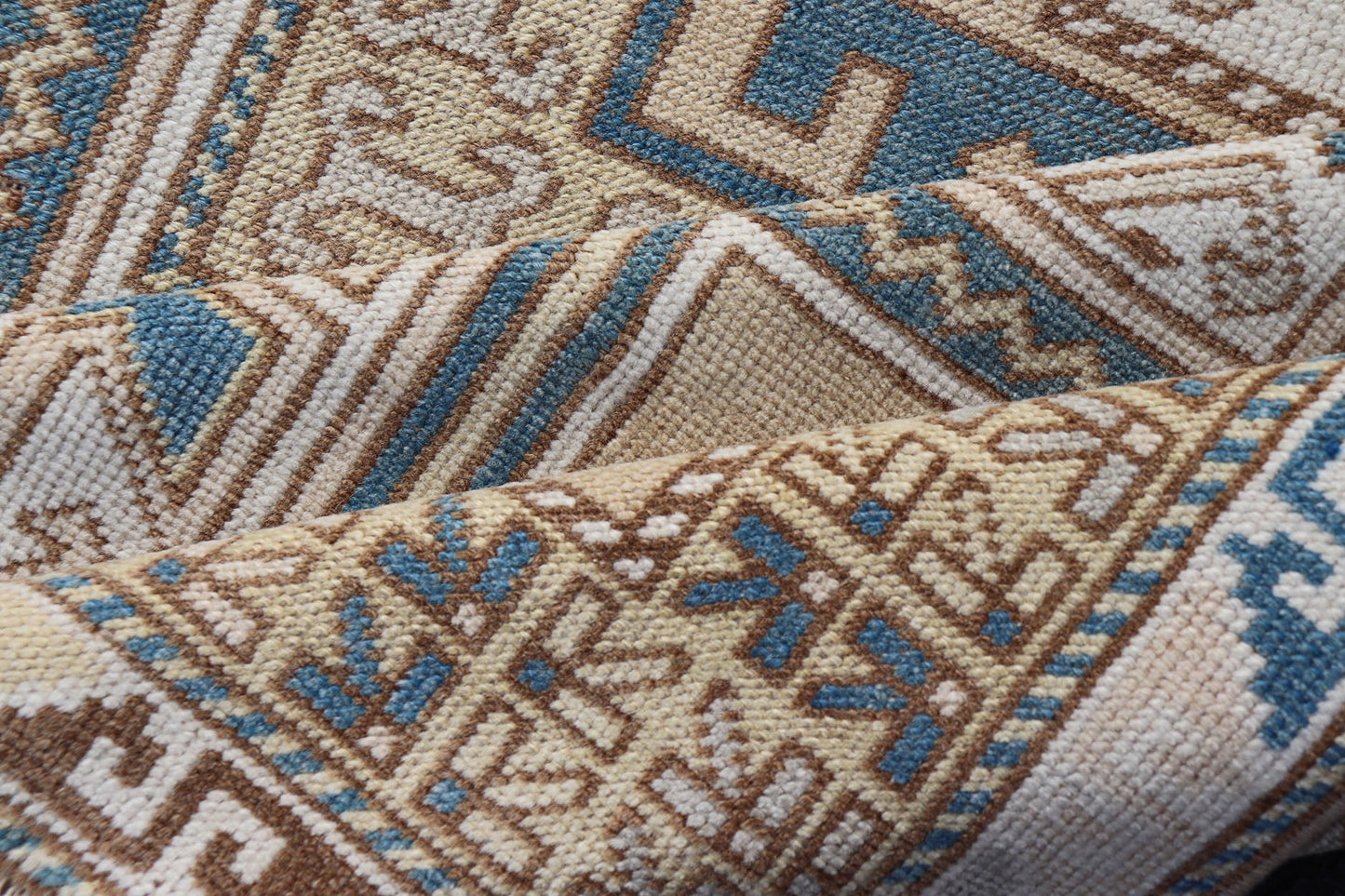 Measures: 3'5 x 5'8 Vintage Turkish Medallion Oushak Rug in Blue, Mocha, and Taupe. Country of Origin: Turkey; Type: Oushak; Design: Medallion, Tribal Medallion, Floral Medallion; Keivan Woven Arts: rug TU - MTU - 4670. Unique in its color palette ... - Keivan Woven ArtsTU - MTU - 4670 - 22902Rug