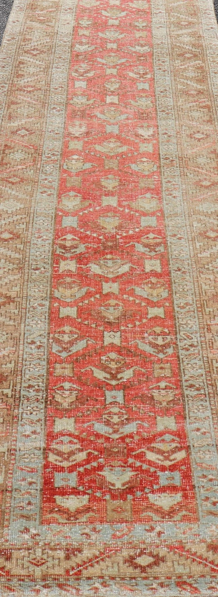 Measures: 3'0 x 11'7 Persian Antique Heriz Runner With All - Over Geometric Design On A Red Field. Antique Heriz Runner, rug TU - MTU - 4678, country of origin / type: Persian / Heriz, circa Early - 20th Century. This gorgeous antique Persian Heriz ... - Keivan Woven ArtsTU - MTU - 4678 - 22069Rug