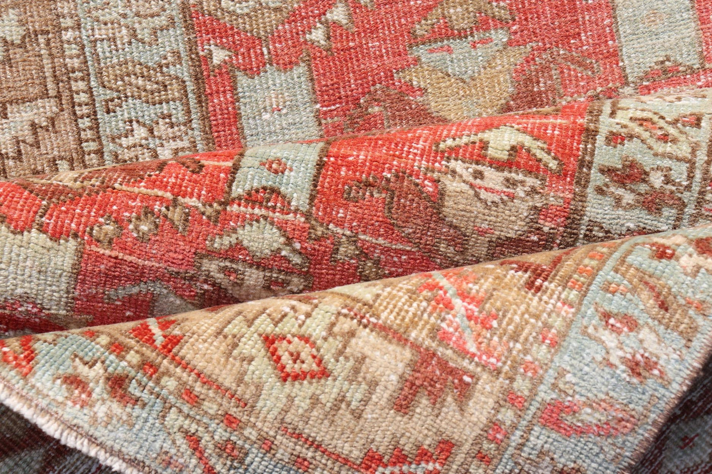 Measures: 3'0 x 11'7 Persian Antique Heriz Runner With All - Over Geometric Design On A Red Field. Antique Heriz Runner, rug TU - MTU - 4678, country of origin / type: Persian / Heriz, circa Early - 20th Century. This gorgeous antique Persian Heriz ... - Keivan Woven ArtsTU - MTU - 4678 - 22069Rug