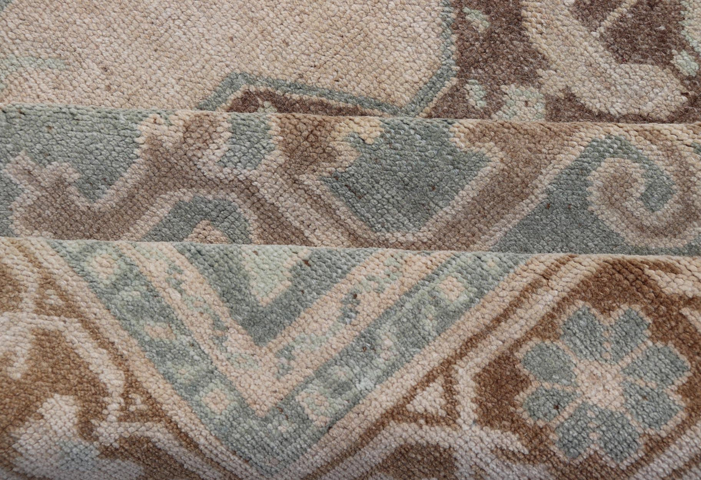 Midcentury Turkish Oushak Rug in Wool with Sub - Geometric Etched Medallion Design This antique Turkish Oushak rug has been hand - knotted in wool and features a sub - geometric etched medallion design rendered in cream, blue and taupe tones. A compl... - Keivan Woven ArtsTU - MTU - 4887 - 18974Rug