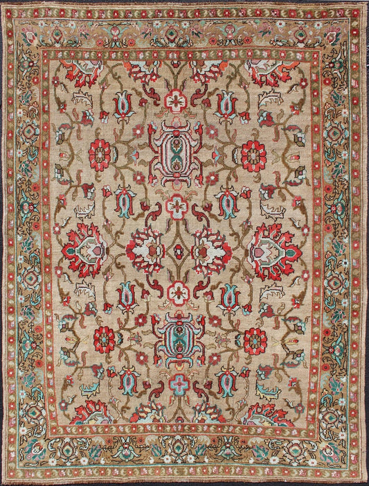 Vibrant and Unique All - Over Design Vintage Hand Knotted Turkish Oushak Rug in Red and Tan Tan and red tribal all - over design Oushak vintage rug from Turkey, rug TU - MTU - 4934, country of origin / type: Turkey / Oushak, circa 1930. kwa rugs Keivan ... - Keivan Woven ArtsTU - MTU - 4934 - 12709Rug